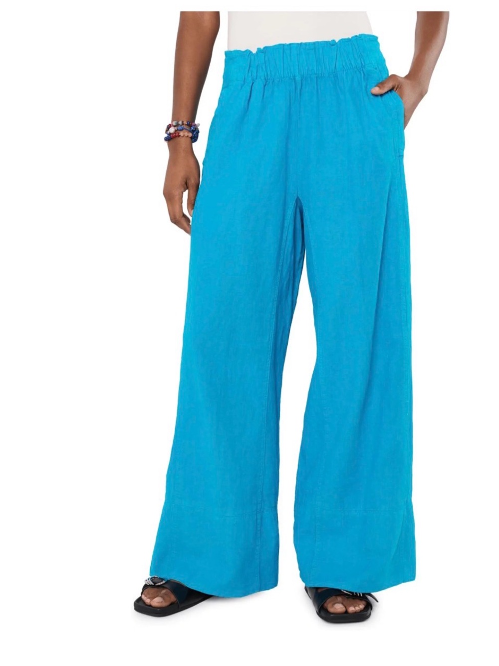 Wide Leg Linen-Blend Pants in Turquoise SMALL